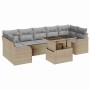 Conjunto de sofá de jardín con cojín 8 pcs Beige Poliratán