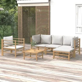 6-piece bamboo garden furniture set with light gray cushions by vidaXL, Garden sets - Ref: Foro24-3155083, Price: 521,13 €, D...