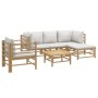 Set de muebles de jardín 6 piezas bambú con cojines gris claro
