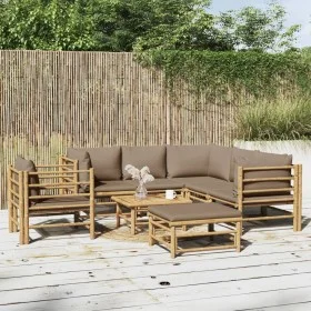 8-piece bamboo garden furniture set with taupe gray cushions by vidaXL, Garden sets - Ref: Foro24-3155126, Price: 935,77 €, D...