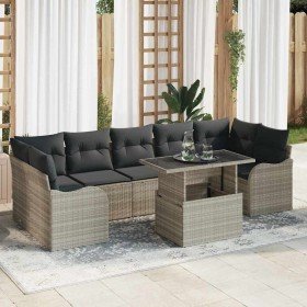 Conjunto de sofá de jardín con cojín 8 pcs Gris claro Poliratán
