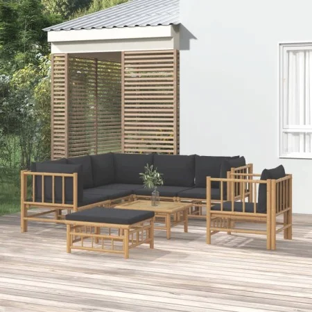 8-teiliges Gartenmöbel-Set aus Bambus mit dunkelgrauen Kissen von vidaXL, Gartensets - Ref: Foro24-3155222, Preis: 789,17 €, ...