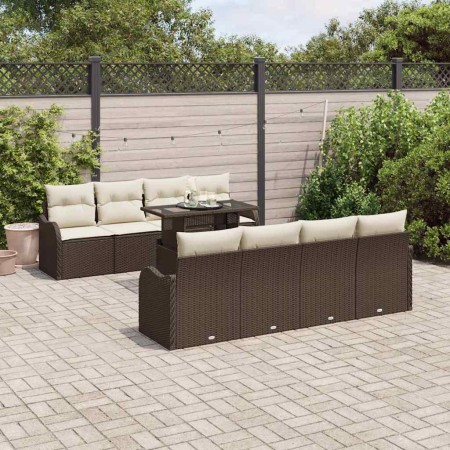Conjunto de sofá de jardín con cojín 7 pcs Marrón Poliratán
