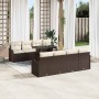 Conjunto de sofá de jardín con cojín 7 pcs Marrón Poliratán