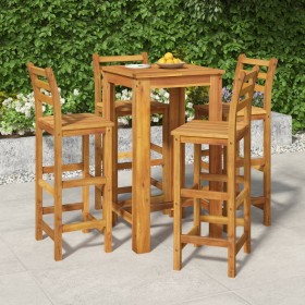 Mesa y taburetes altos de jardín 5 pzas madera maciza acacia