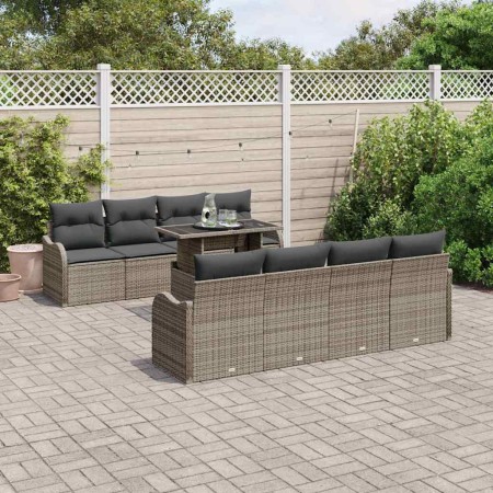 Conjunto de sofá de jardín con cojín 7 pcs Gris Poliratán
