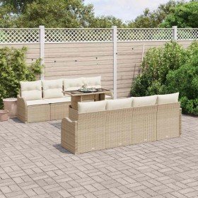 Conjunto de sofá de jardín con cojín 7 pcs Beige Poliratán