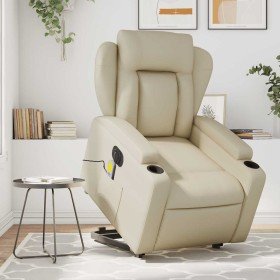 Sillón de masaje elevable eléctrico cuero sintético crema Sillón de masaje elevable eléctrico cuero sintético crema