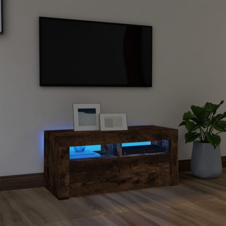 Mueble de TV con luces LED roble ahumado 90x35x40 cm de vidaXL, Muebles TV - Ref: Foro24-822721, Precio: 53,45 €, Descuento: %