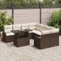 Conjunto de sofá de jardín con cojín 9 pcs Marrón Poliratán