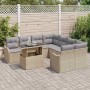 Conjunto de sofá de jardín con cojín 9 pcs Beige Poliratán