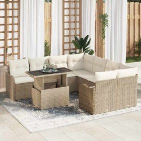 Conjunto de sofá de jardín con cojín 9 pcs Beige Poliratán