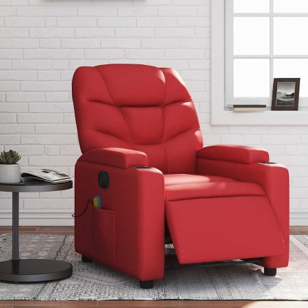 Sillón de masaje reclinable eléctrico de cuero artificial rojo