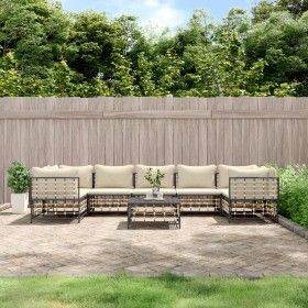Gartenmöbel-Set 8-teilig und anthrazitfarbene PE-Rattan-Kissen von vidaXL, Outdoor-Sofas - Ref: Foro24-3186802, Preis: 664,02...