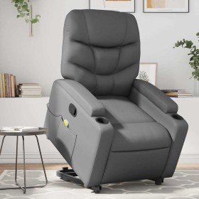 Sillón reclinable de masaje de pie cuero artificial gris Sillón reclinable de masaje de pie cuero artificial gris