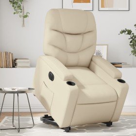 Sillón reclinable elevable eléctrico de cuero sintético crema en Sillones | Comprar online en Foro24