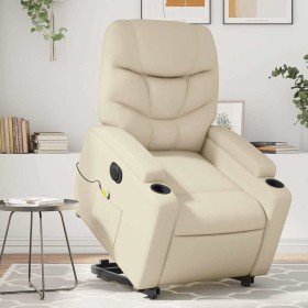Sillón de masaje elevable eléctrico cuero sintético crema Sillón de masaje elevable eléctrico cuero sintético crema