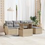 Conjunto de sofá de jardín con cojín 6 pcs Beige Poliratán