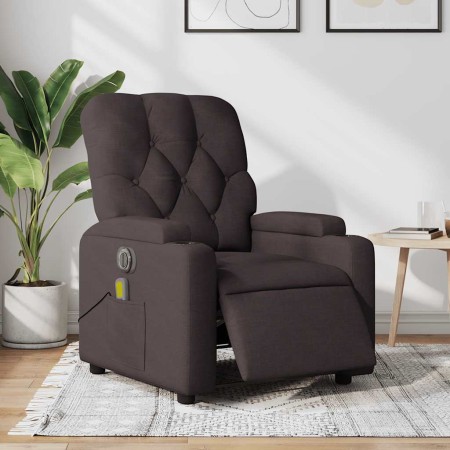 Sillón reclinable de masaje eléctrico tela marrón oscuro