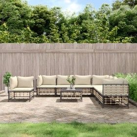 9-piece garden furniture set with anthracite PE rattan cushions by vidaXL, Outdoor sofas - Ref: Foro24-3186810, Price: 783,37...