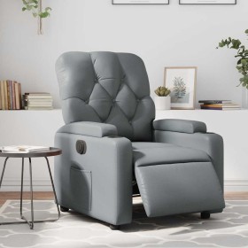 Sillón reclinable eléctrico de cuero sintético gris