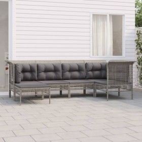 6-teiliges Gartenmöbel-Set und graue synthetische Rattankissen von vidaXL, Gartensets - Ref: Foro24-3187548, Preis: 383,93 €,...