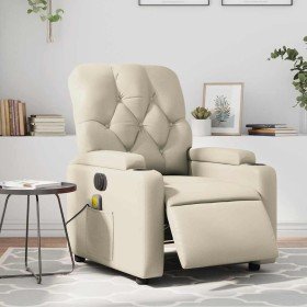 Sillón de masaje reclinable eléctrico cuero sintético crema Sillón de masaje reclinable eléctrico cuero sintético crema