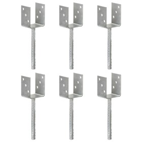 Fence anchors 6 pcs silver galvanized steel 8x6x30 cm by vidaXL, Spikes for anchoring in the ground - Ref: Foro24-145314, Pri...