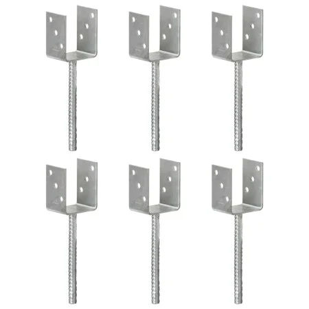 Fence anchors 6 pcs silver galvanized steel 8x6x30 cm by vidaXL, Spikes for anchoring in the ground - Ref: Foro24-145314, Pri...