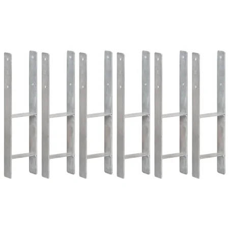 Fence anchors 6 pcs silver galvanized steel 14x6x60 cm by vidaXL, Spikes for anchoring in the ground - Ref: Foro24-145309, Pr...