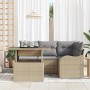 Conjunto de sofá de jardín con cojín 5 pcs Beige Poliratán