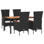 Set de muebles jardín 5 pzas con cojines ratán sintético negro