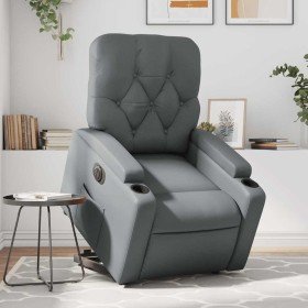 Sillón reclinable elevable eléctrico de cuero sintético gris Sillón reclinable elevable eléctrico de cuero sintético gris