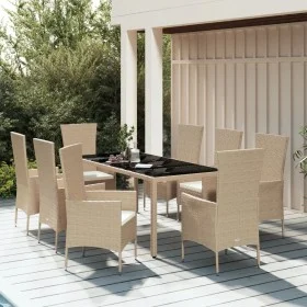 9-piece garden dining set with beige synthetic rattan cushions by vidaXL, Garden sets - Ref: Foro24-3157564, Price: 754,46 €,...