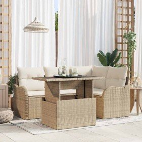 Conjunto de sofá de jardín con cojín 5 pcs Beige Poliratán
