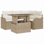 Conjunto de sofá de jardín con cojín 5 pcs Beige Poliratán