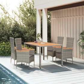 5-teiliges Garten-Essset mit grauen Kissen aus synthetischem Rattan von vidaXL, Gartensets - Ref: Foro24-3157538, Preis: 437,...