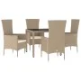 5-piece garden dining set with beige synthetic rattan cushions by vidaXL, Garden sets - Ref: Foro24-3157562, Price: 408,40 €,...