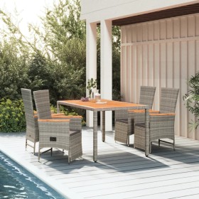 5-teiliges Garten-Esszimmerset mit synthetischen Rattankissen grau von vidaXL, Gartensets - Ref: Foro24-3157557, Preis: 585,1...