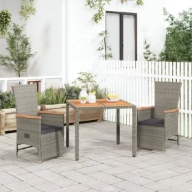 3-teiliges Garten-Esszimmerset mit synthetischen Rattankissen grau von vidaXL, Gartensets - Ref: Foro24-3157555, Preis: 299,8...