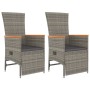 Set comedor de jardín 3 piezas con cojines ratán sintético gris