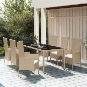 7-piece garden dining set with beige synthetic rattan cushions by vidaXL, Garden sets - Ref: Foro24-3157563, Price: 598,70 €,...