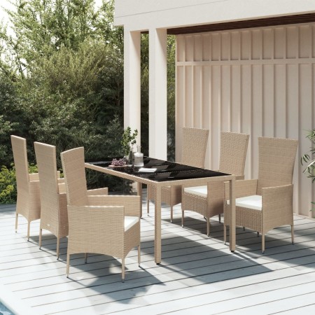 7-teiliges Garten-Essset mit beigen Kissen aus synthetischem Rattan von vidaXL, Gartensets - Ref: Foro24-3157563, Preis: 604,...
