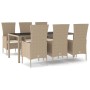 7-teiliges Garten-Essset mit beigen Kissen aus synthetischem Rattan von vidaXL, Gartensets - Ref: Foro24-3157563, Preis: 604,...