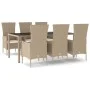 7-teiliges Garten-Essset mit beigen Kissen aus synthetischem Rattan von vidaXL, Gartensets - Ref: Foro24-3157563, Preis: 597,...