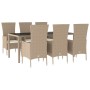 7-teiliges Garten-Essset mit beigen Kissen aus synthetischem Rattan von vidaXL, Gartensets - Ref: Foro24-3157563, Preis: 604,...