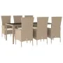 7-teiliges Garten-Essset mit beigen Kissen aus synthetischem Rattan von vidaXL, Gartensets - Ref: Foro24-3157563, Preis: 597,...