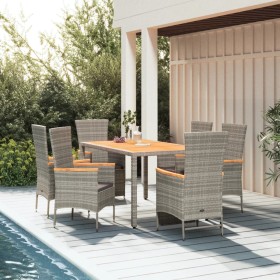 Set comedor jardín 7 pzas y cojines ratán sintético gris de vidaXL, Conjuntos de jardín - Ref: Foro24-3157541, Precio: 662,21...