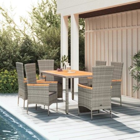 7-teiliges Garten-Esszimmerset und Kissen synthetisches Rattangrau von vidaXL, Gartensets - Ref: Foro24-3157541, Preis: 662,2...