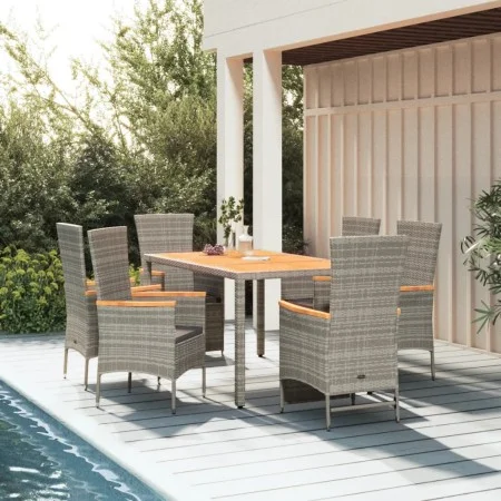 Garden dining set 7 pieces and gray synthetic rattan cushions by vidaXL, Garden sets - Ref: Foro24-3157541, Price: 650,97 €, ...
